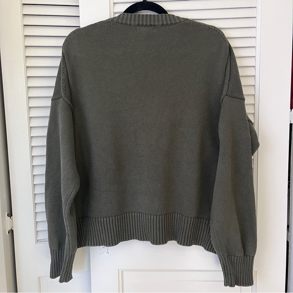 Quince Organic Cotton Boyfriend Crew Sweater in Agave Olive Green Sz M - Picture 3 of 11